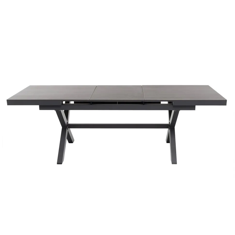 Set da giardino 9 pezzi Tavolo Estensibile con 8 Sedie struttura in alluminio Antracite e braccioli in Polywood