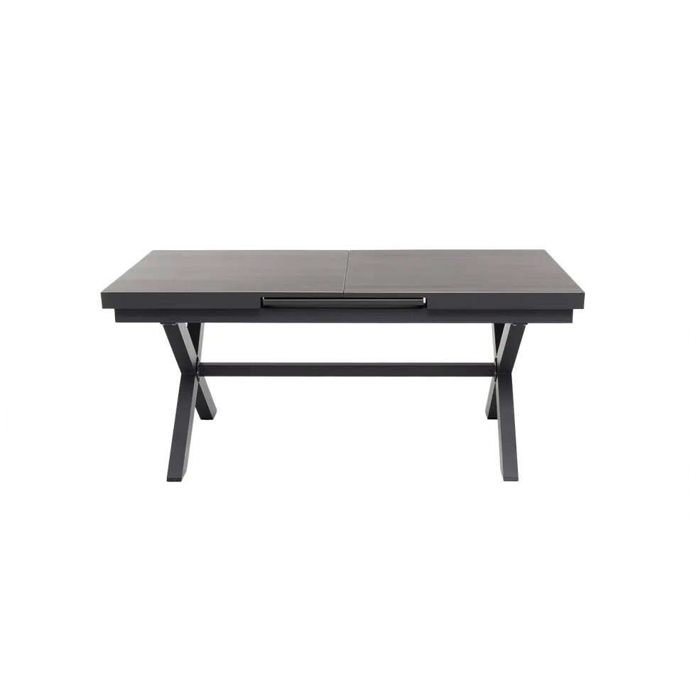 Set da giardino 9 pezzi Tavolo Estensibile con 8 Sedie struttura in alluminio Antracite e braccioli in Polywood