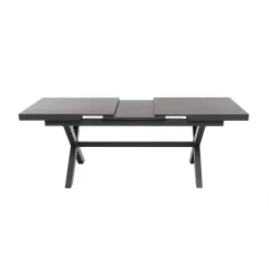 Set da giardino 9 pezzi Tavolo Estensibile con 8 Sedie struttura in alluminio Antracite e braccioli in Polywood