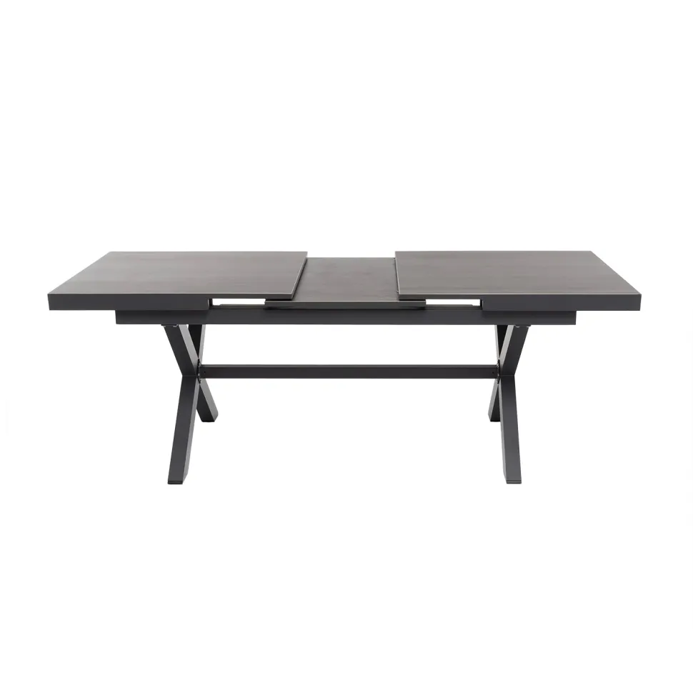 Set da giardino 9 pezzi Tavolo Estensibile con 8 Sedie struttura in alluminio Antracite e braccioli in Polywood