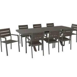 Set da giardino 9 pezzi Tavolo Estensibile con 8 Sedie struttura in alluminio Antracite e Polywood