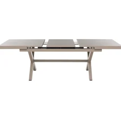 Set da giardino 9 pezzi Tavolo Estensibile con 8 Sedie struttura in alluminio Tortora e braccioli in Polywood