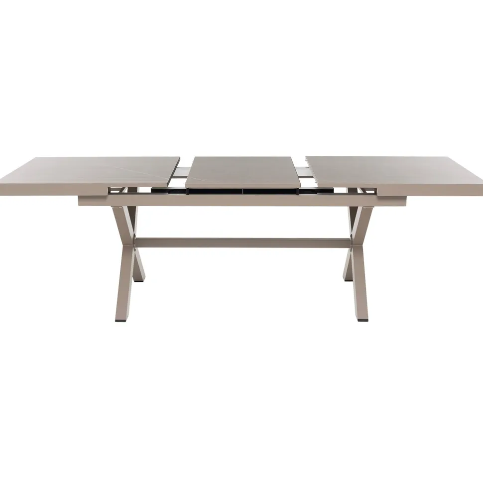 Set da giardino 9 pezzi Tavolo Estensibile con 8 Sedie struttura in alluminio Tortora e braccioli in Polywood