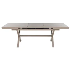 Set da giardino 9 pezzi Tavolo Estensibile con 8 Sedie struttura in alluminio Tortora e braccioli in Polywood