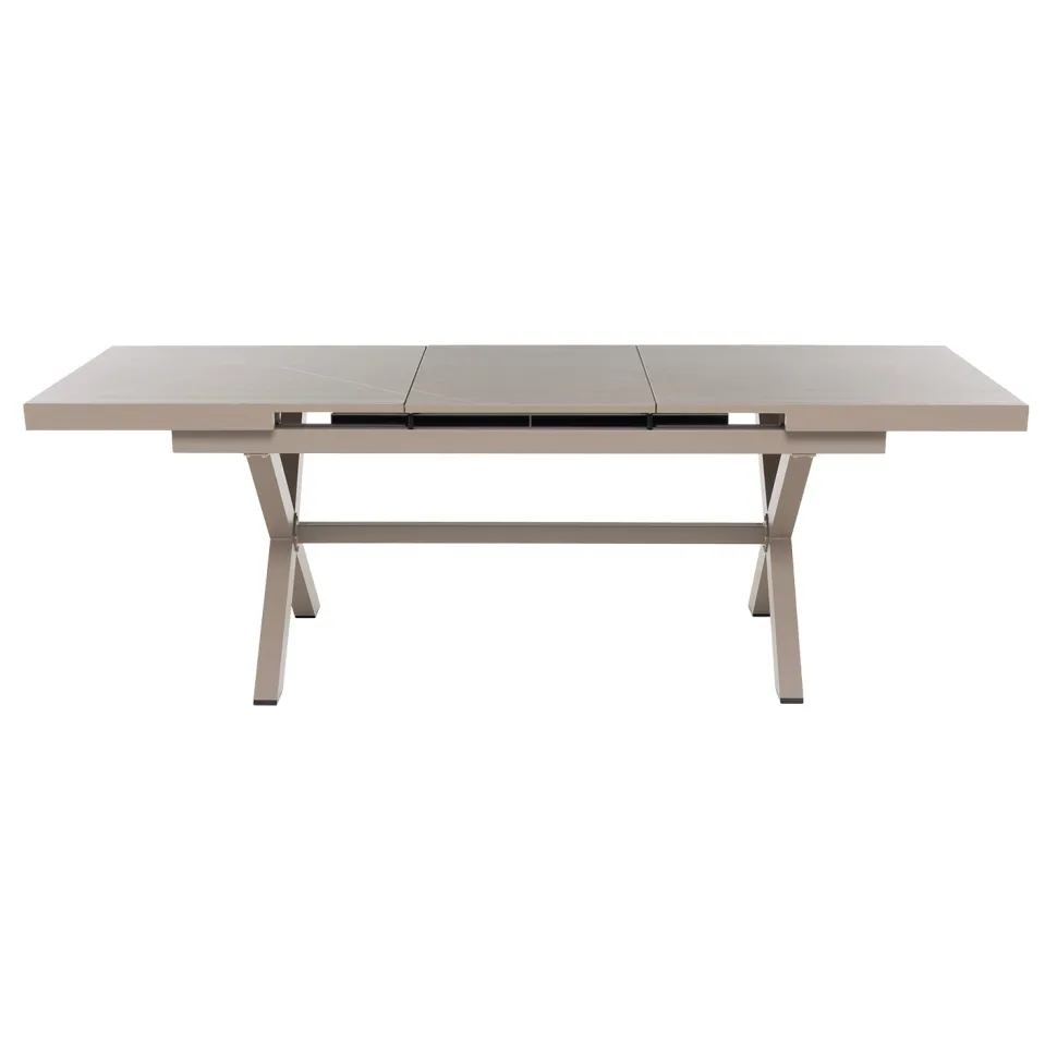 Set da giardino 9 pezzi Tavolo Estensibile con 8 Sedie struttura in alluminio Tortora e braccioli in Polywood