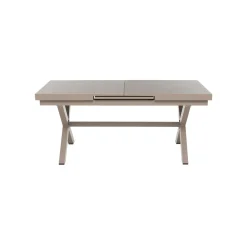 Set da giardino 9 pezzi Tavolo Estensibile con 8 Sedie struttura in alluminio Tortora e braccioli in Polywood