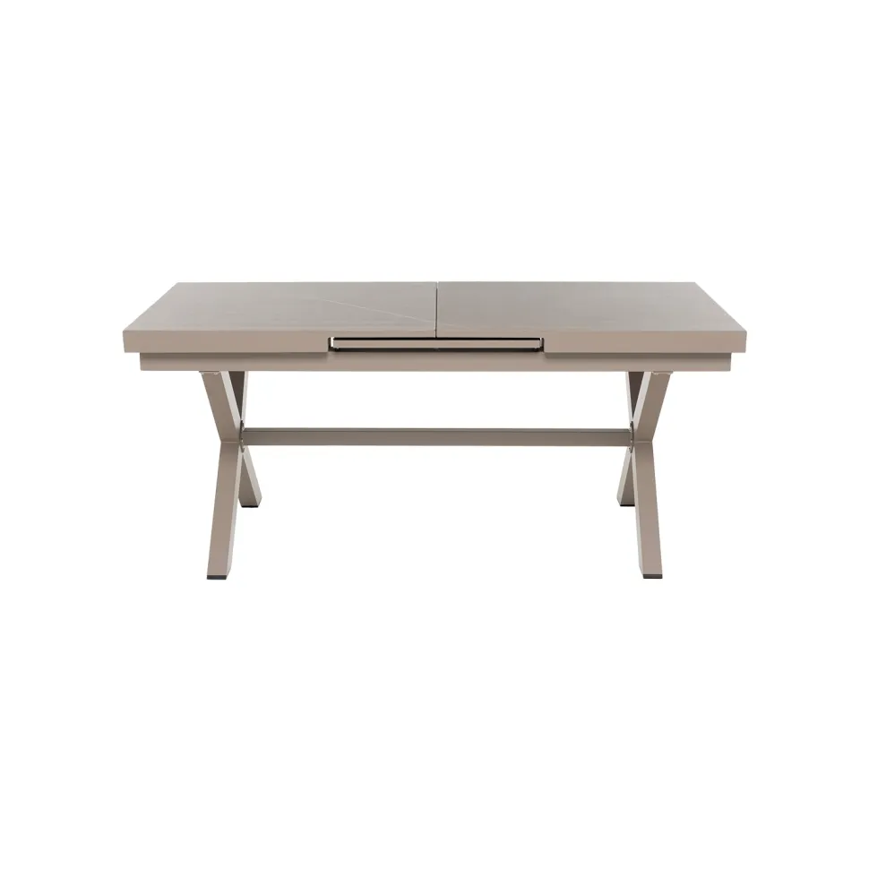 Set da giardino 9 pezzi Tavolo Estensibile con 8 Sedie struttura in alluminio Tortora e braccioli in Polywood