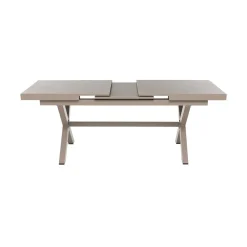 Set da giardino 9 pezzi Tavolo Estensibile con 8 Sedie struttura in alluminio Tortora e braccioli in Polywood