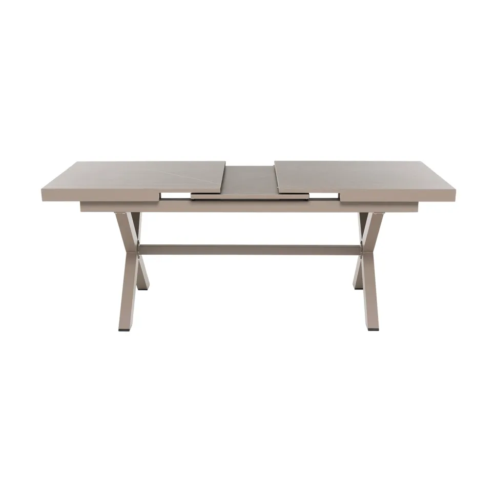 Set da giardino 9 pezzi Tavolo Estensibile con 8 Sedie struttura in alluminio Tortora e braccioli in Polywood