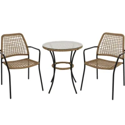 Set da giardino Tavolo con 2 Sedie in Metallo e Rattan