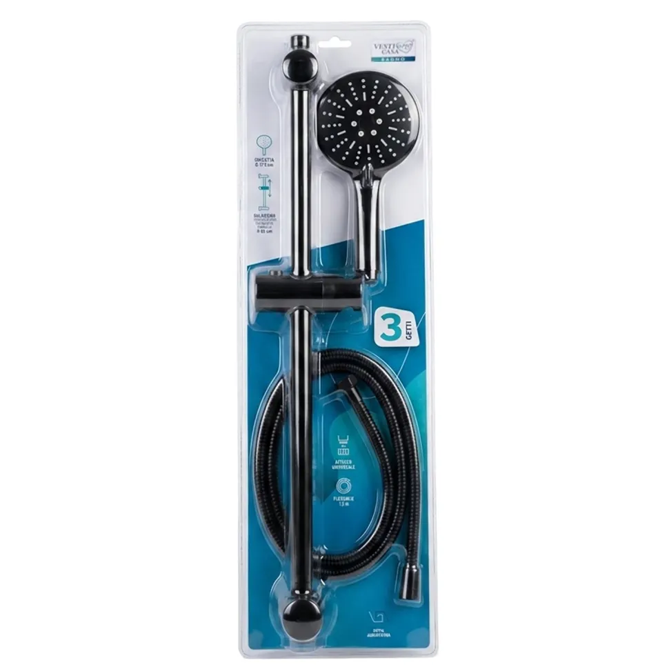 Set Doccia con Saliscendi Blackjet – 3 Getti, con Doccetta e Flessibile da 1,5 m