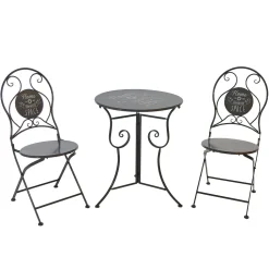 Set giardino Bistrot ''Home is my favorite Space'' tavolo rotondo 60 cm e 2 sedie in metallo Grigio
