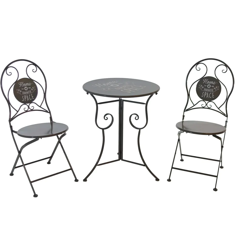 Set giardino Bistrot ''Home is my favorite Space'' tavolo rotondo 60 cm e 2 sedie in metallo Grigio