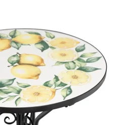 Set giardino Bistrot tavolo rotondo 60 cm e 2 sedie in metallo Nero e Top in ceramica Effetto Mosaico Lemons