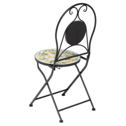 Set giardino Bistrot tavolo rotondo 60 cm e 2 sedie in metallo Nero e Top in ceramica Effetto Mosaico Lemons