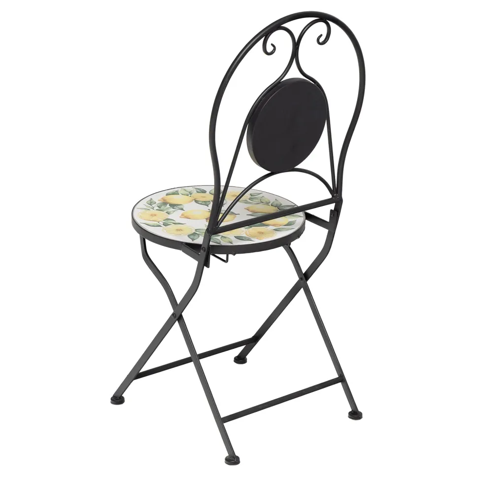 Set giardino Bistrot tavolo rotondo 60 cm e 2 sedie in metallo Nero e Top in ceramica Effetto Mosaico Lemons