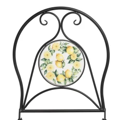 Set giardino Bistrot tavolo rotondo 60 cm e 2 sedie in metallo Nero e Top in ceramica Effetto Mosaico Lemons