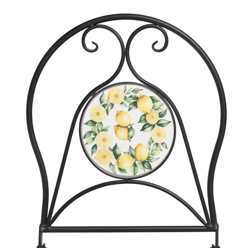 Set giardino Bistrot tavolo rotondo 60 cm e 2 sedie in metallo Nero e Top in ceramica Effetto Mosaico Lemons