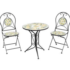 Set giardino Bistrot tavolo rotondo 60 cm e 2 sedie in metallo Nero e Top in ceramica Effetto Mosaico Lemons