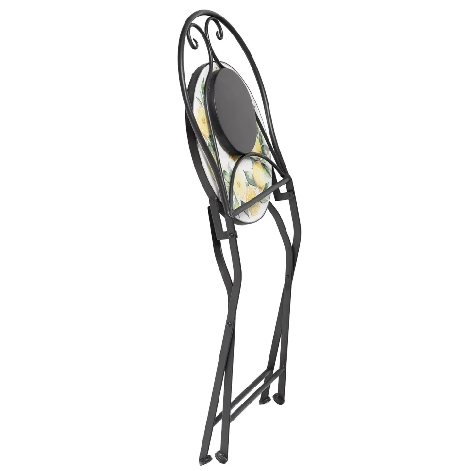 Set giardino Bistrot tavolo rotondo 60 cm e 2 sedie in metallo Nero e Top in ceramica Effetto Mosaico Lemons
