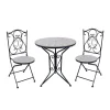 Set giardino Bistrot tavolo rotondo 60 cm e 2 sedie in metallo Nero e Top in ceramica Effetto Mosaico