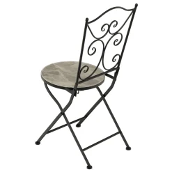 Set giardino Bistrot tavolo rotondo 60 cm e 2 sedie in metallo Nero e Top in ceramica Effetto Marmo Grigio