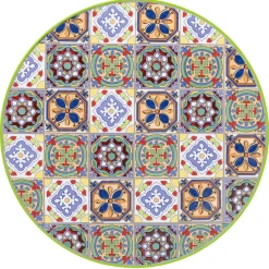 Set giardino Bistrot Tavolo rotondo 60 cm e 2 sedie richiudibili in metallo Verde con Top in Ceramica Effetto Mosaico