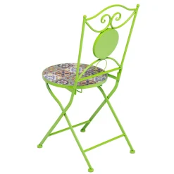 Set giardino Bistrot Tavolo rotondo 60 cm e 2 sedie richiudibili in metallo Verde con Top in Ceramica Effetto Mosaico