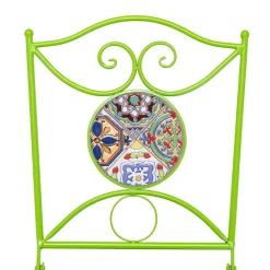 Set giardino Bistrot Tavolo rotondo 60 cm e 2 sedie richiudibili in metallo Verde con Top in Ceramica Effetto Mosaico