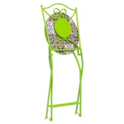 Set giardino Bistrot Tavolo rotondo 60 cm e 2 sedie richiudibili in metallo Verde con Top in Ceramica Effetto Mosaico