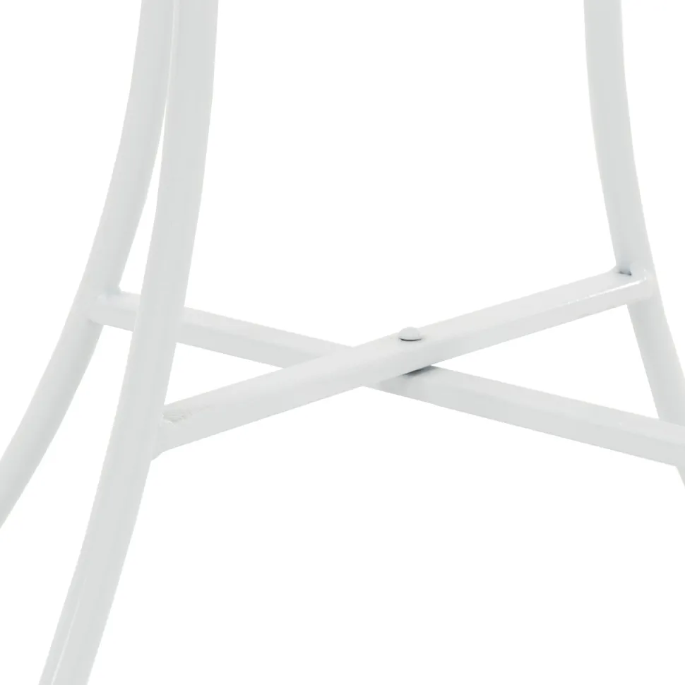 Set giardino Bistrot tavolo rotondo 60 cm e 2 sedie in metallo Bianco e Top in ceramica Effetto Marmo Bianco