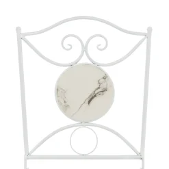 Set giardino Bistrot tavolo rotondo 60 cm e 2 sedie in metallo Bianco e Top in ceramica Effetto Marmo Bianco