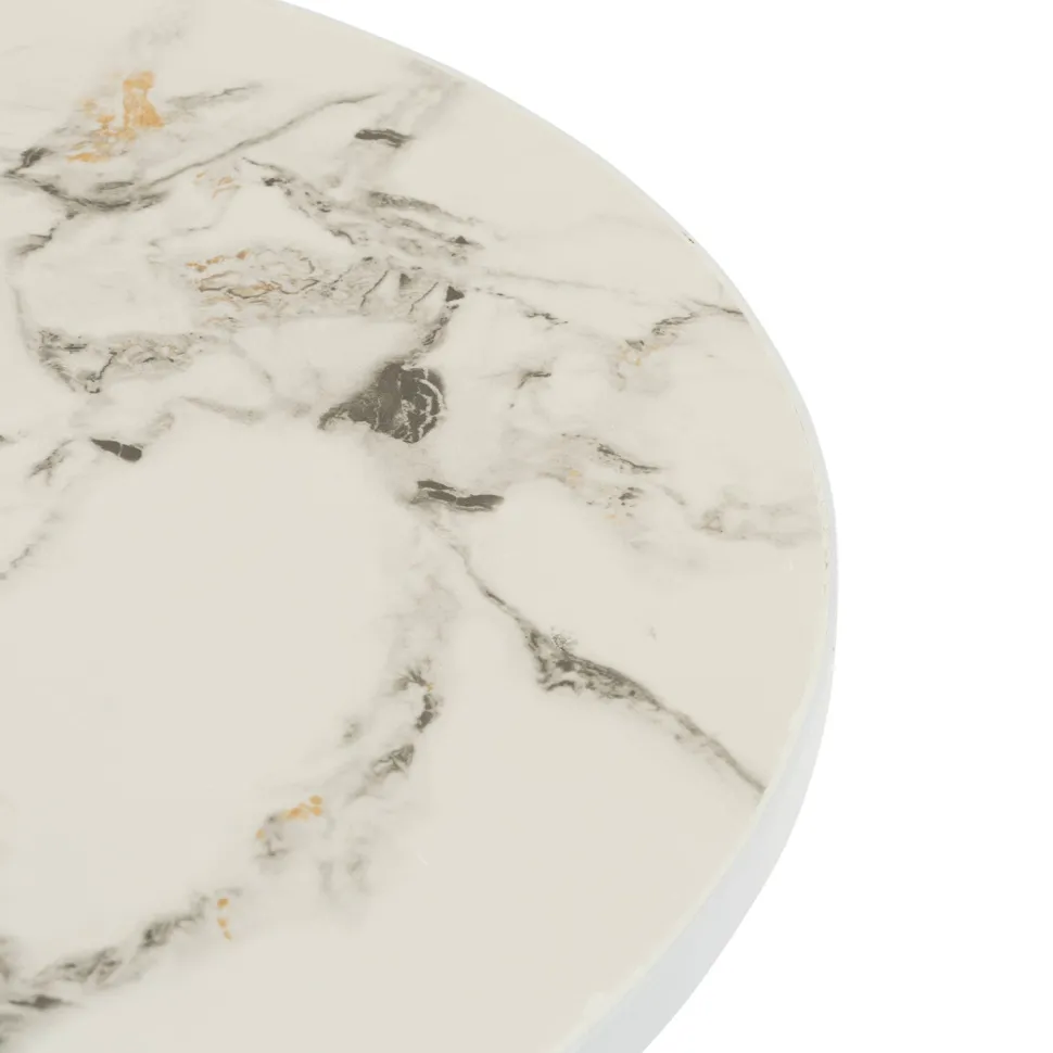 Set giardino Bistrot tavolo rotondo 60 cm e 2 sedie in metallo Bianco e Top in ceramica Effetto Marmo Bianco