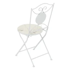Set giardino Bistrot tavolo rotondo 60 cm e 2 sedie in metallo Bianco e Top in ceramica Effetto Marmo Bianco
