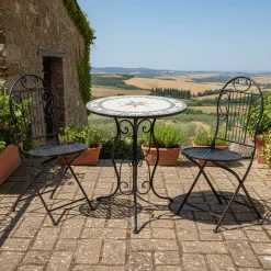 Set giardino Bistrot tavolo rotondo 60 cm e 2 sedie in metallo Nero