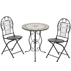 Set giardino Bistrot tavolo rotondo 60 cm e 2 sedie in metallo Nero
