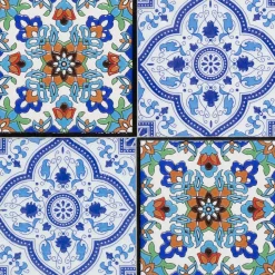Set giardino Bistrot Tavolo rotondo 60 cm e 2 sedie richiudibili in metallo Celeste con Top in Ceramica Effetto Mosaico
