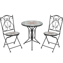 Set giardino Bistrot tavolo rotondo 60 cm e 2 sedie in metallo Nero e Top in ceramica Effetto Mosaico