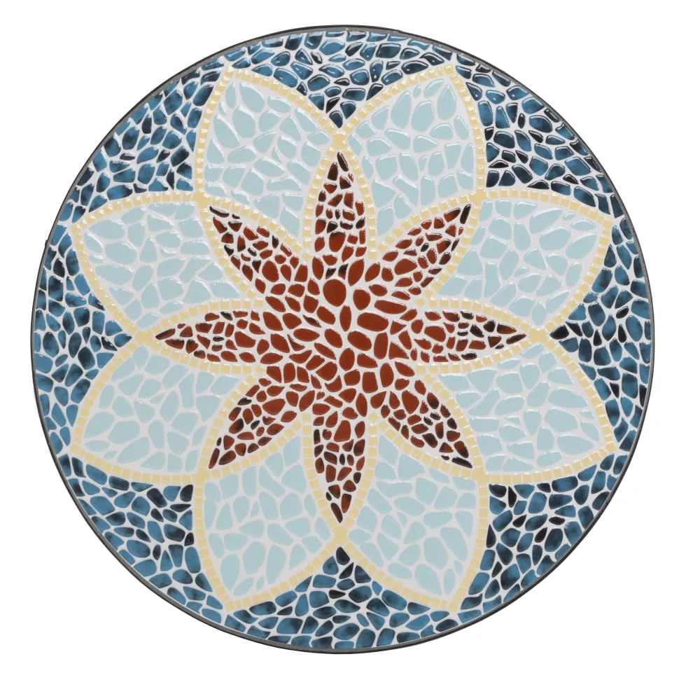 Set giardino Bistrot tavolo rotondo 60 cm e 2 sedie in metallo Nero e Top in ceramica Effetto Mosaico