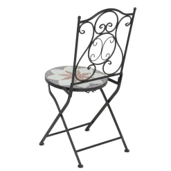 Set giardino Bistrot tavolo rotondo 60 cm e 2 sedie in metallo Nero e Top in ceramica Effetto Mosaico