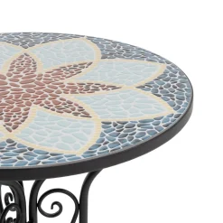 Set giardino Bistrot tavolo rotondo 60 cm e 2 sedie in metallo Nero e Top in ceramica Effetto Mosaico