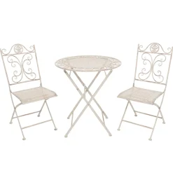 Set giardino Bistrot Tavolo rotondo 70 cm e 2 sedie pieghevoli in metallo Bianco Design Liberty
