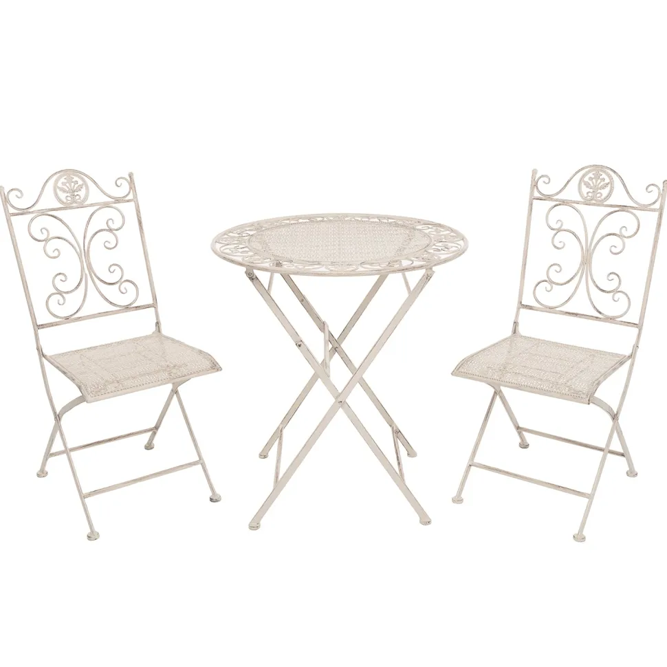 Set giardino Bistrot Tavolo rotondo 70 cm e 2 sedie pieghevoli in metallo Bianco Design Liberty