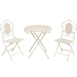 Set giardino Bistrot Tavolo rotondo 70 cm e 2 sedie richiudibili in metallo Crema Design Liberty
