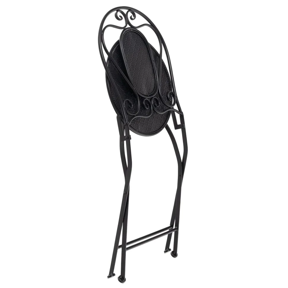 Set giardino Bistrot Tavolo rotondo 70 cm e 2 sedie richiudibili in metallo Nero Design Liberty