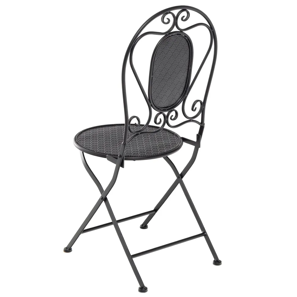 Set giardino Bistrot Tavolo rotondo 70 cm e 2 sedie richiudibili in metallo Nero Design Liberty