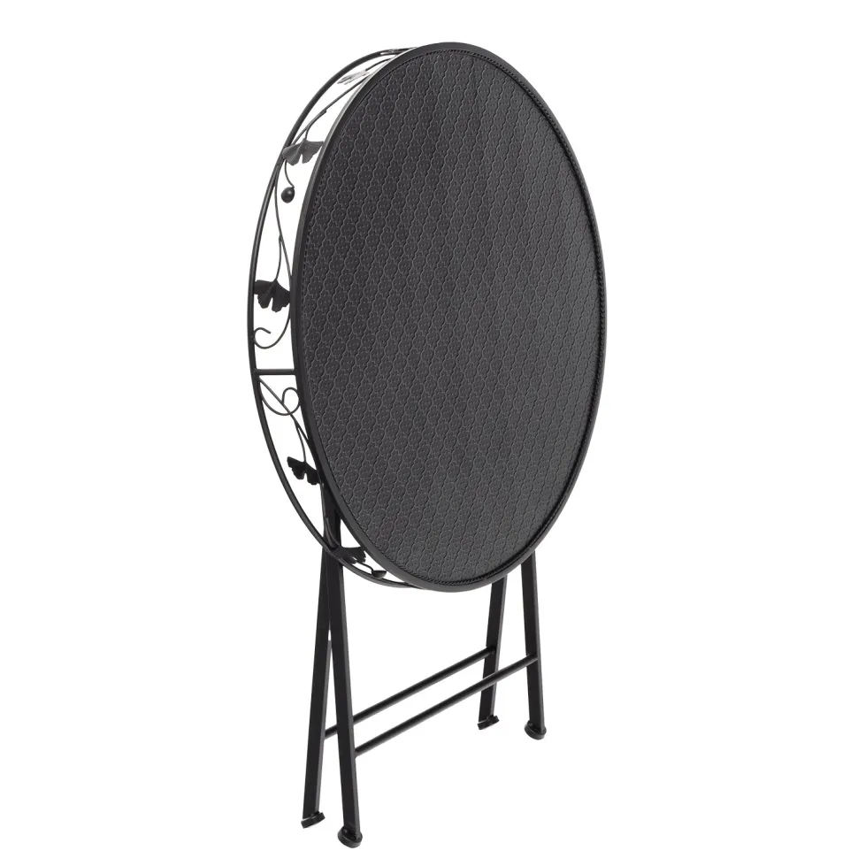 Set giardino Bistrot Tavolo rotondo 70 cm e 2 sedie richiudibili in metallo Nero Design Liberty