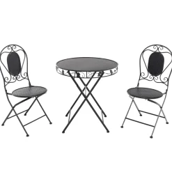 Set giardino Bistrot Tavolo rotondo 70 cm e 2 sedie richiudibili in metallo Nero Design Liberty