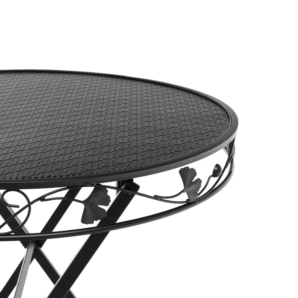Set giardino Bistrot Tavolo rotondo 70 cm e 2 sedie richiudibili in metallo Nero Design Liberty