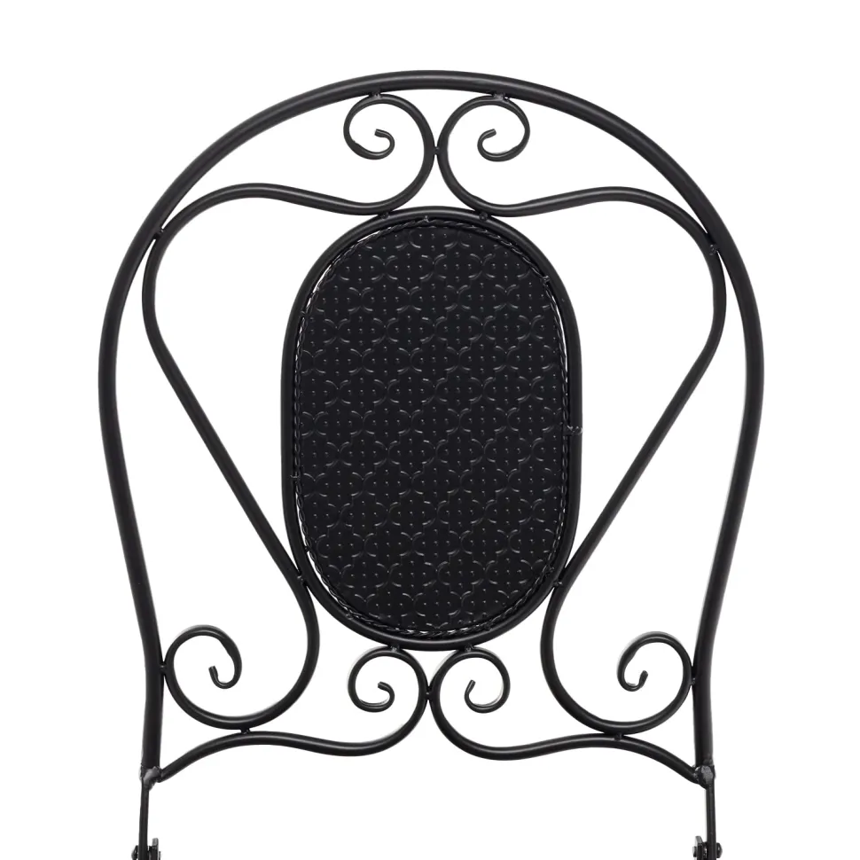 Set giardino Bistrot Tavolo rotondo 70 cm e 2 sedie richiudibili in metallo Nero Design Liberty